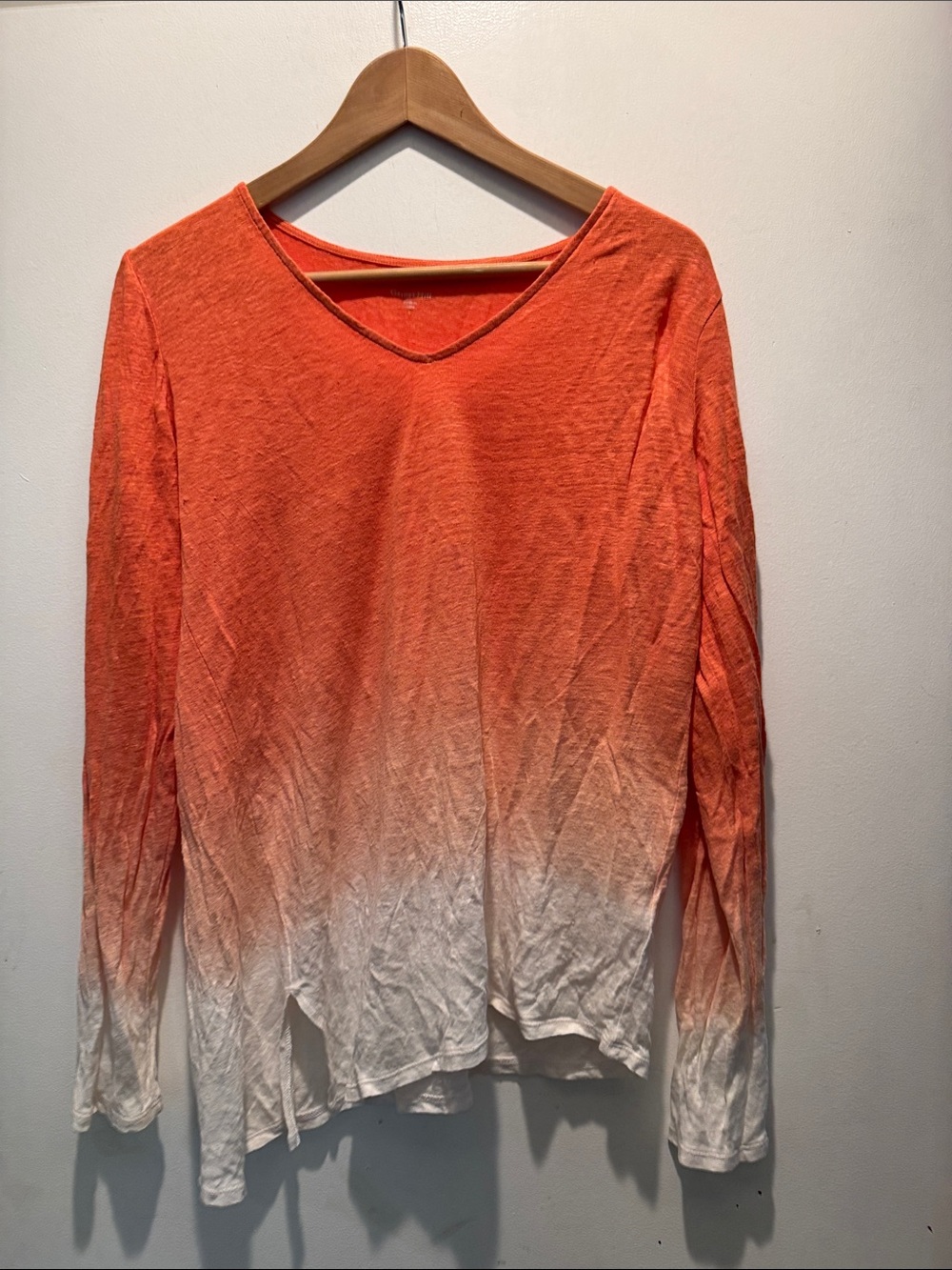 Garnet Hill Orange-to-White Ombre V-Neck Long Sleeve Top